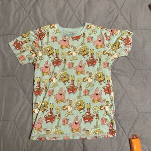 Spongebob Tee Nickelodeon Size Small All Over Print Light Blue